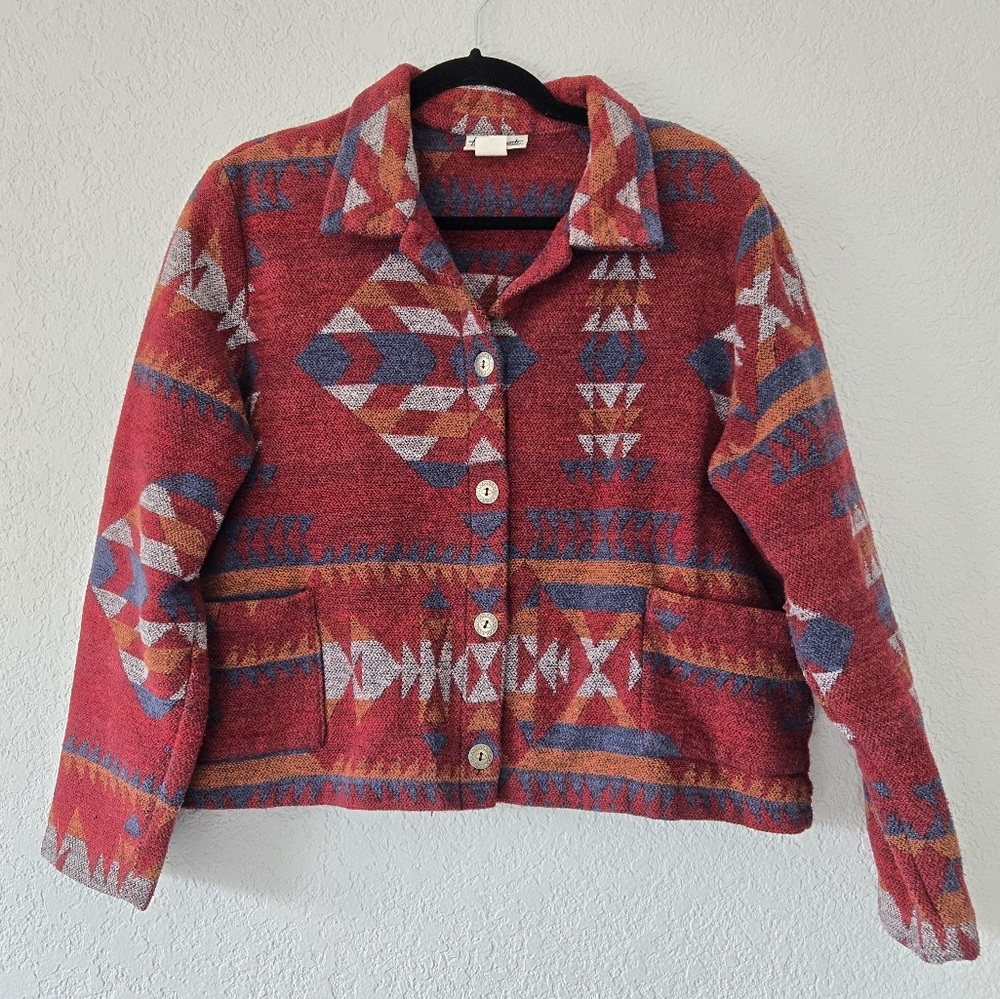 Vintage Large Red Aztec Cropped Western Knit Jacket